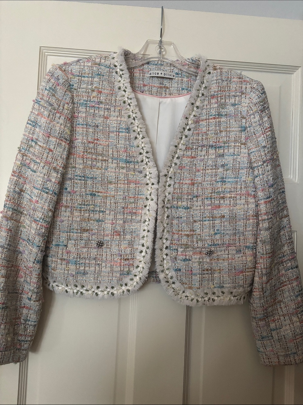 Alice + Olivia Multicolor Pastel Tweed Cropped Blazer